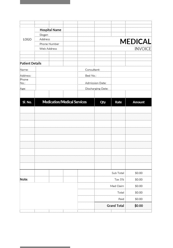 Medical Bill Format Template PSD template